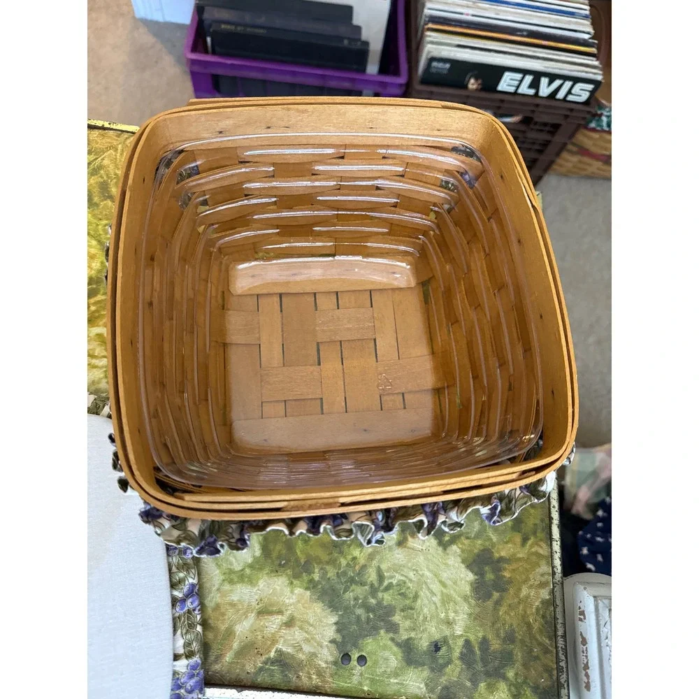 Longaberger 1998 Square Basket Heart of Dresden Blueberry Floral Lid & Liner